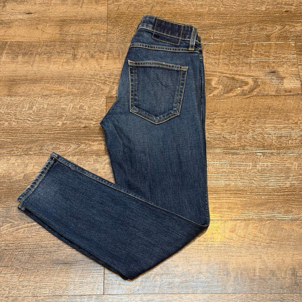 AMO Denim Dark Wash Seamed Ankle Jeans Split Hem Straight Leg Womens 27"